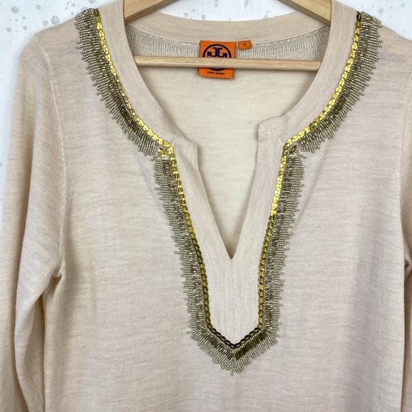 Tory Burch Embellished Merino Wool Dove Tunic Sweater M - Picture 4 of 12